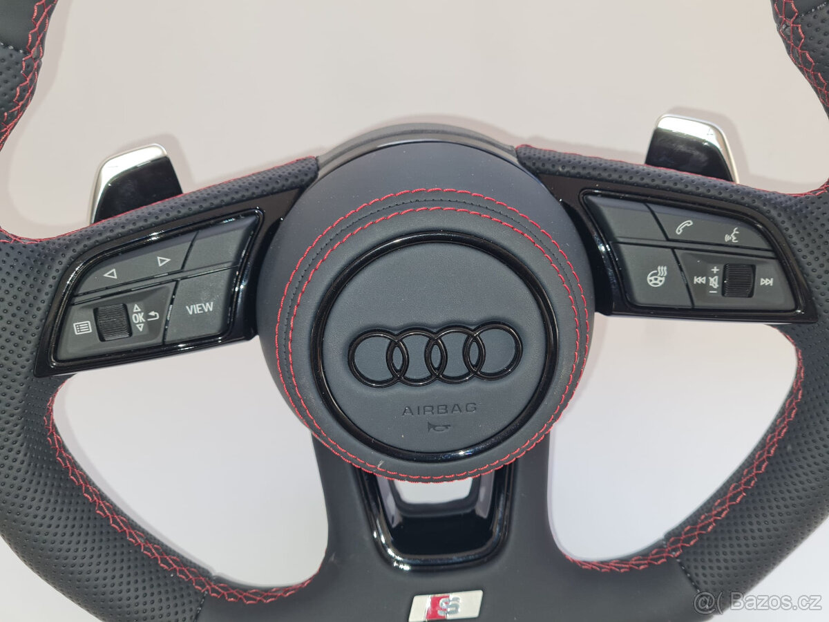 AUDI KOŽENÝ EXCLUSIVE ČERVENA NIT VOLANT + AIRBAG + F1 PADLA - 6