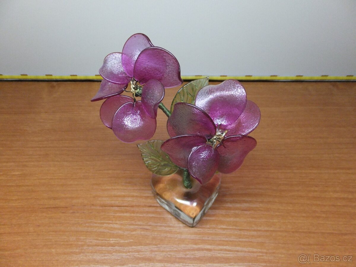 Starožitná krásná skleněná kytička, předpoklad J. Brychta, Ž - 6