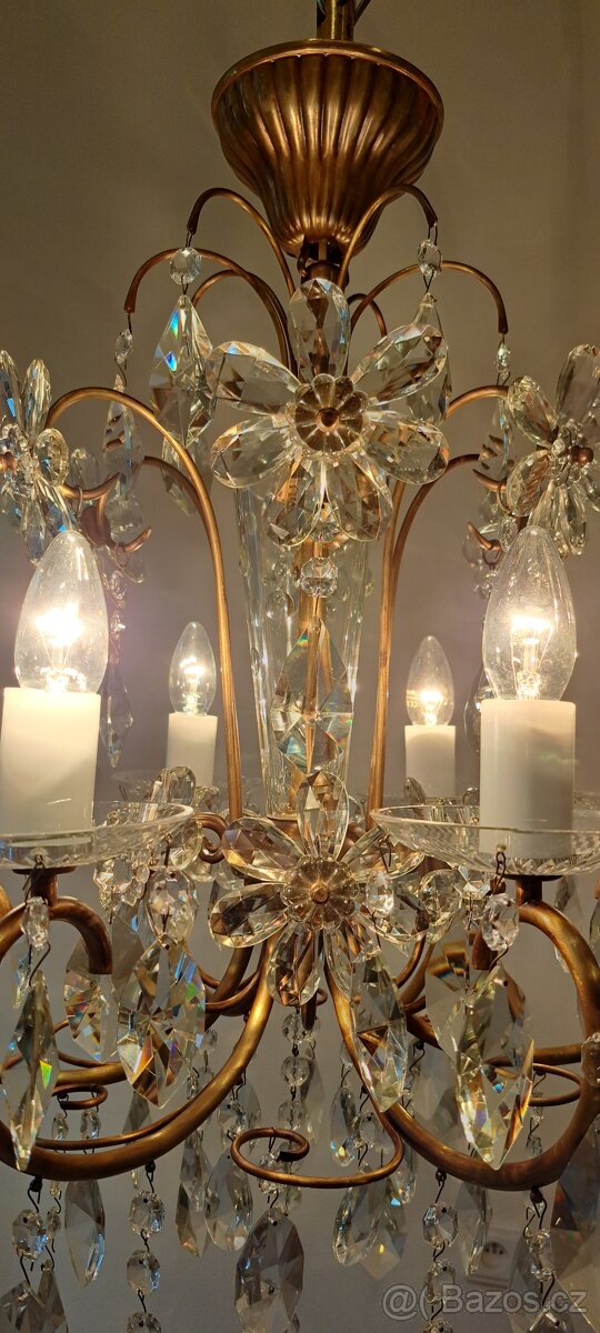 Starožitný křišťálový lustr, lustřík, osvětlení - 6