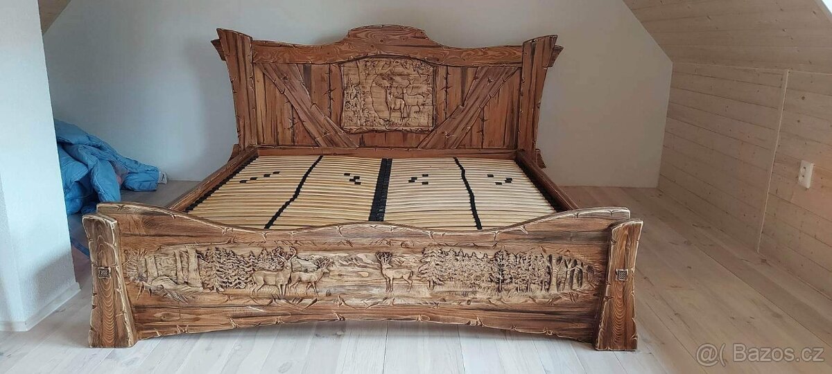 Predám masivni postel s loveckým motívem180×200 - 6