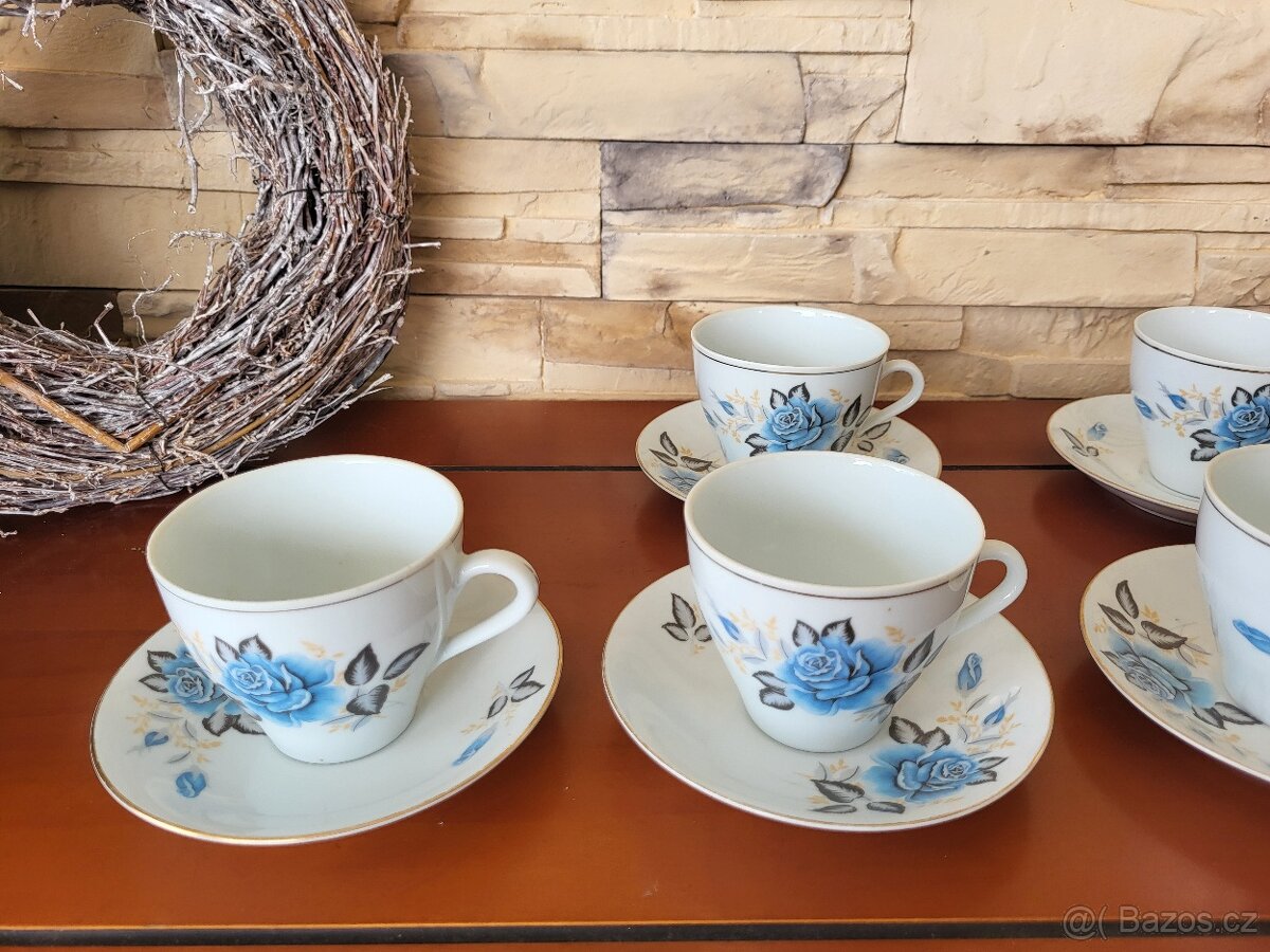 SOUPRAVA KÁVOVÁ S MODROU RŮŽIČKOU- KRÁSNÁ - 6