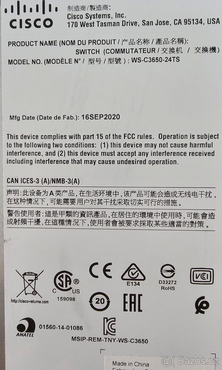 WS-C3650-24TS plně funkční, celkem 3ks - 6