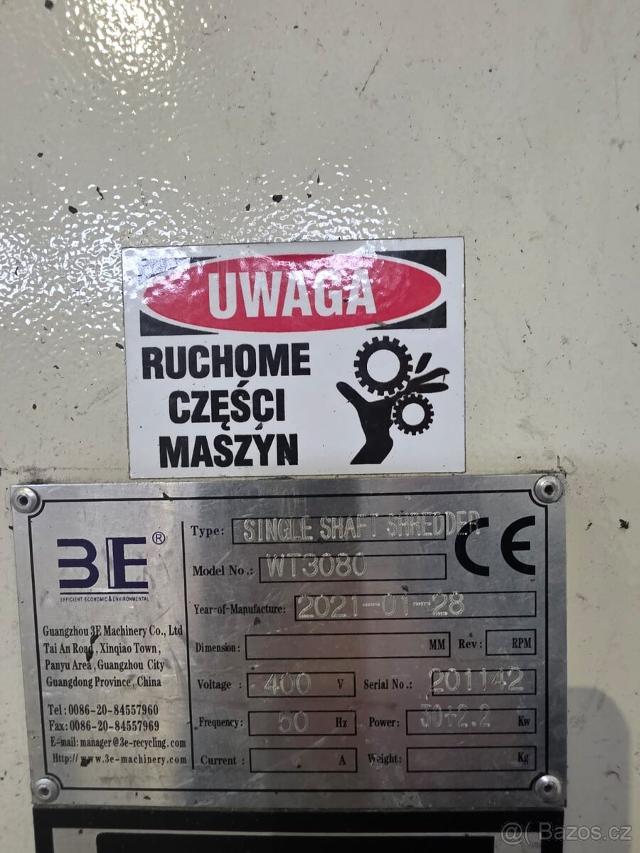 Pomaluběžící drtič - SINGLE SHAFT WT SHREDDER WT3080 30KW - 6