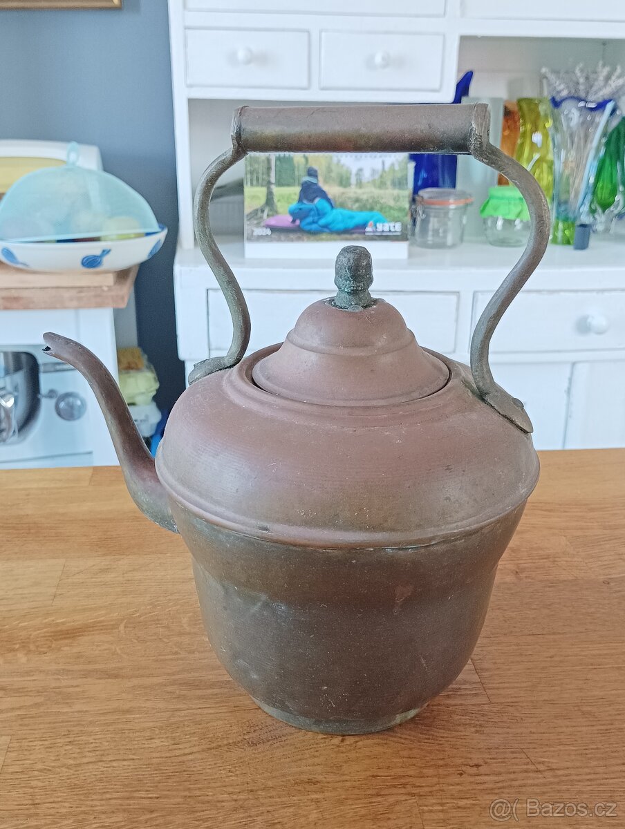 FRANCOUZSKÁ STAROŽITNÁ MOSAZNOMĚDĚNÁ KONVICE RUČNĚ VYROBENÁ - 6