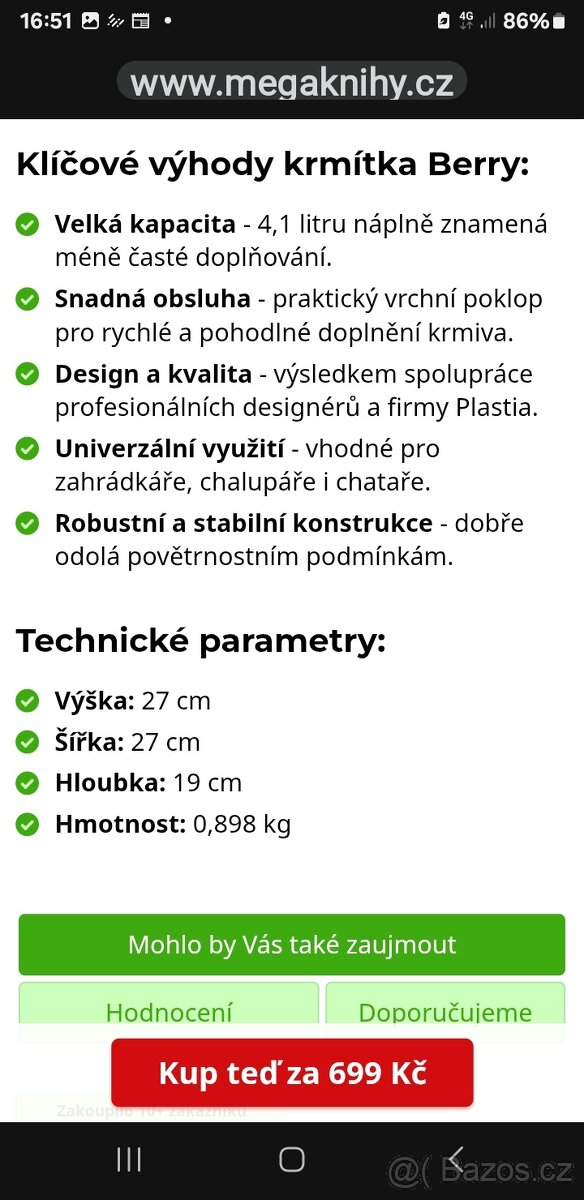 Nové závěsné krmítko plastia/berry 4,1l - 6