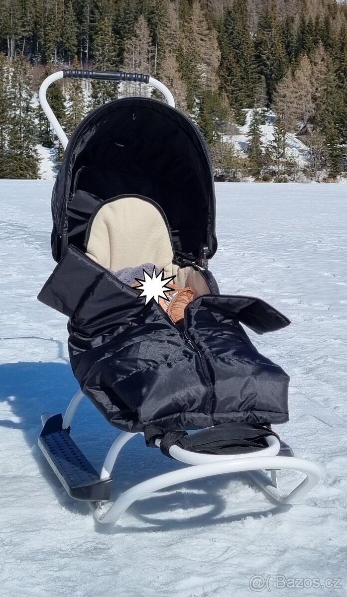 Kovové sáňky s madlem - kočárek - 6