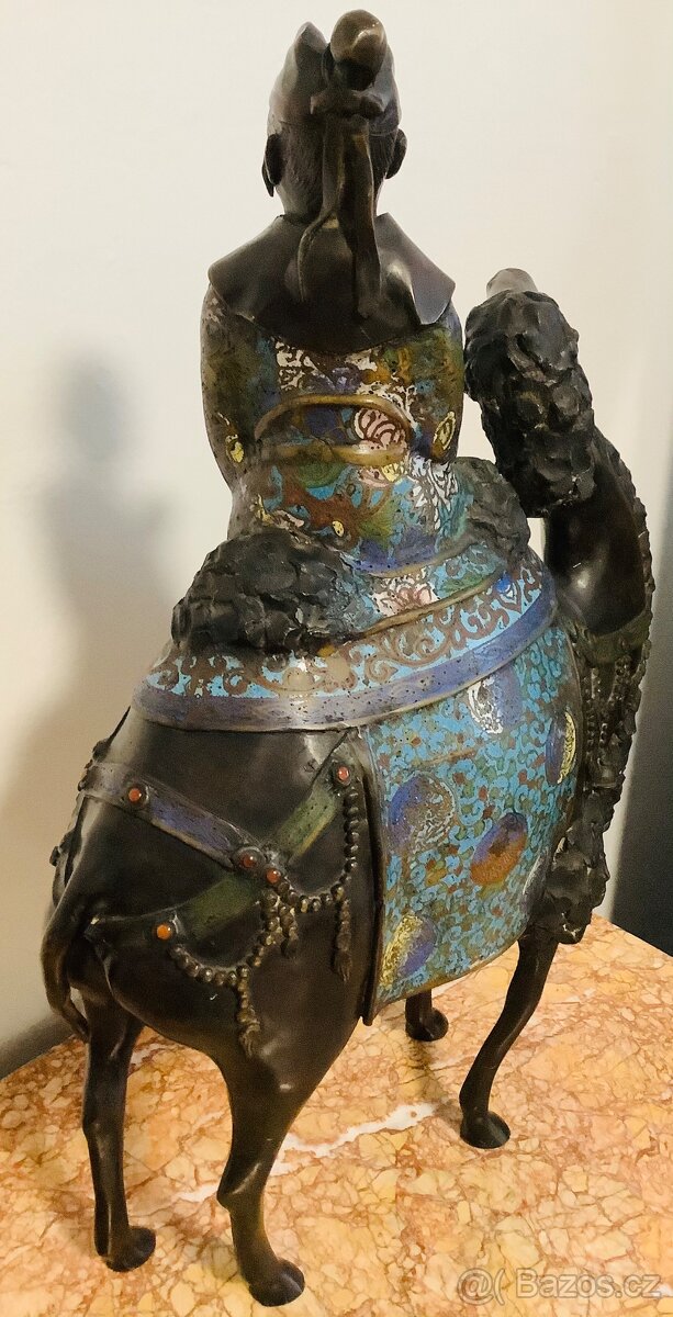 Starožitná bronzová socha Cloisonne Japonsko - 6
