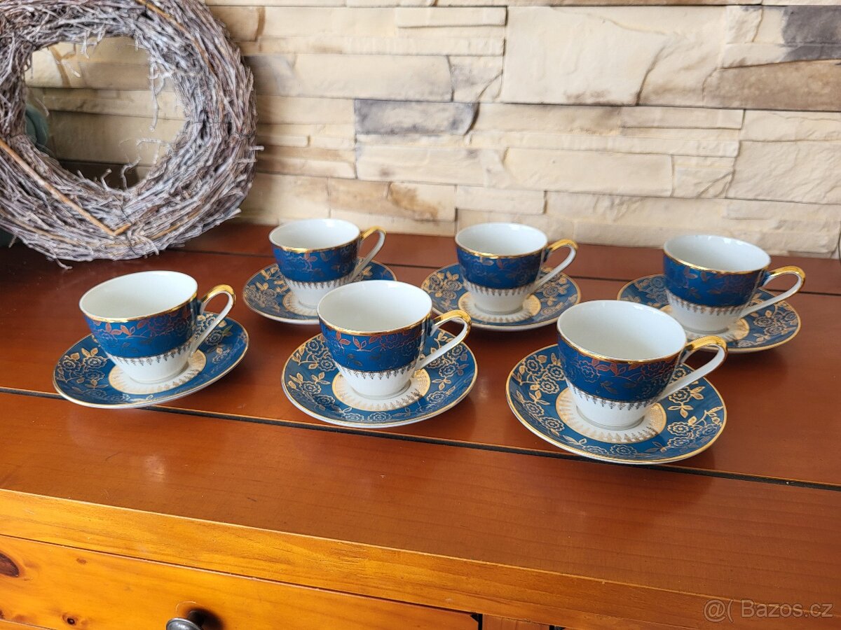 SOUPRAVA KÁVOVÁ STAROŽITNÁ MODRO-ZLATÁ KRÁSNÁ - 6