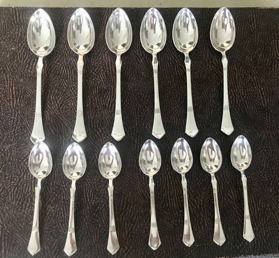 starožitné postříbřené lžičky Sandrik Alpaka 13ks - 6