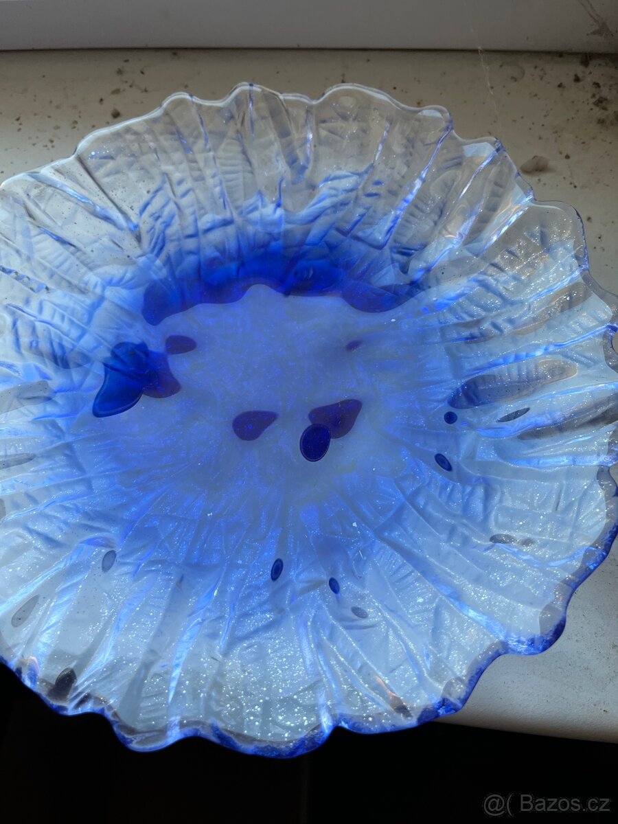 Sada modrých skleněných mís – „Ledová struktura“ - 6