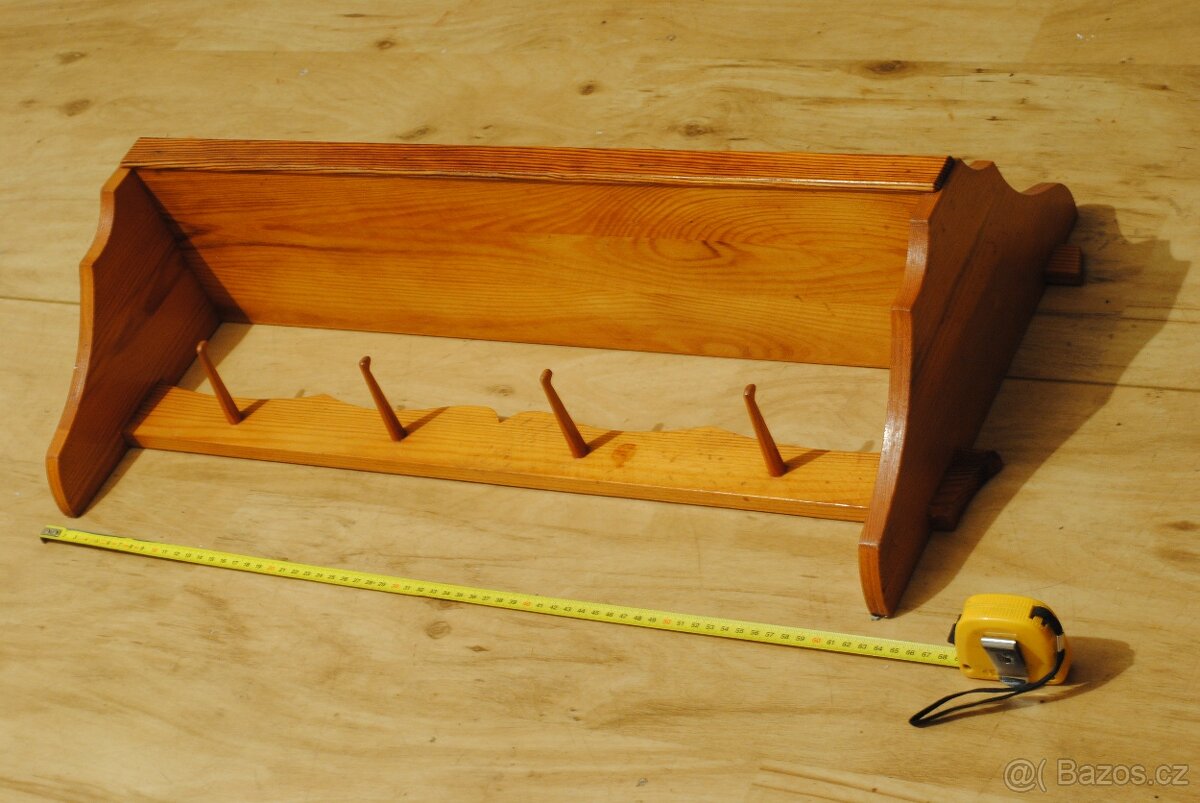 RETRO DŘEVĚNÁ POLIČKA S HÁČKY - 6