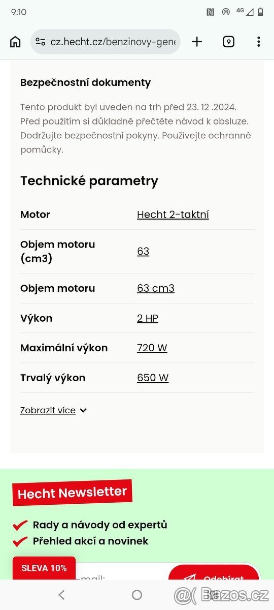 Benzínový generátor elektřiny - HECHT GG 950 - 6