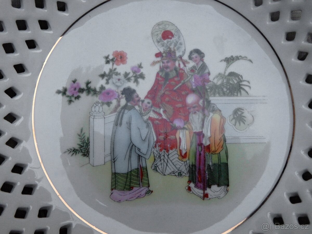 Dekorační čínský talíř + stojánek - 6
