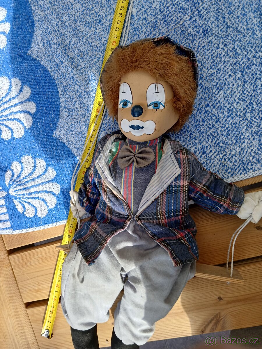 REZERVOVÁNO. Retro loutka-klaun na houpačce - 6