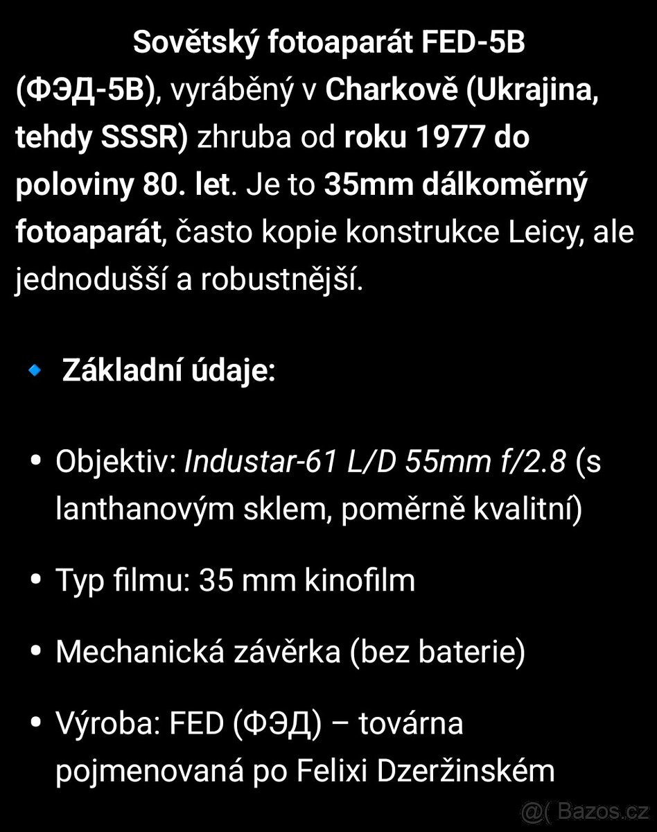 Sovětský fotoaparát FED-5B - 6