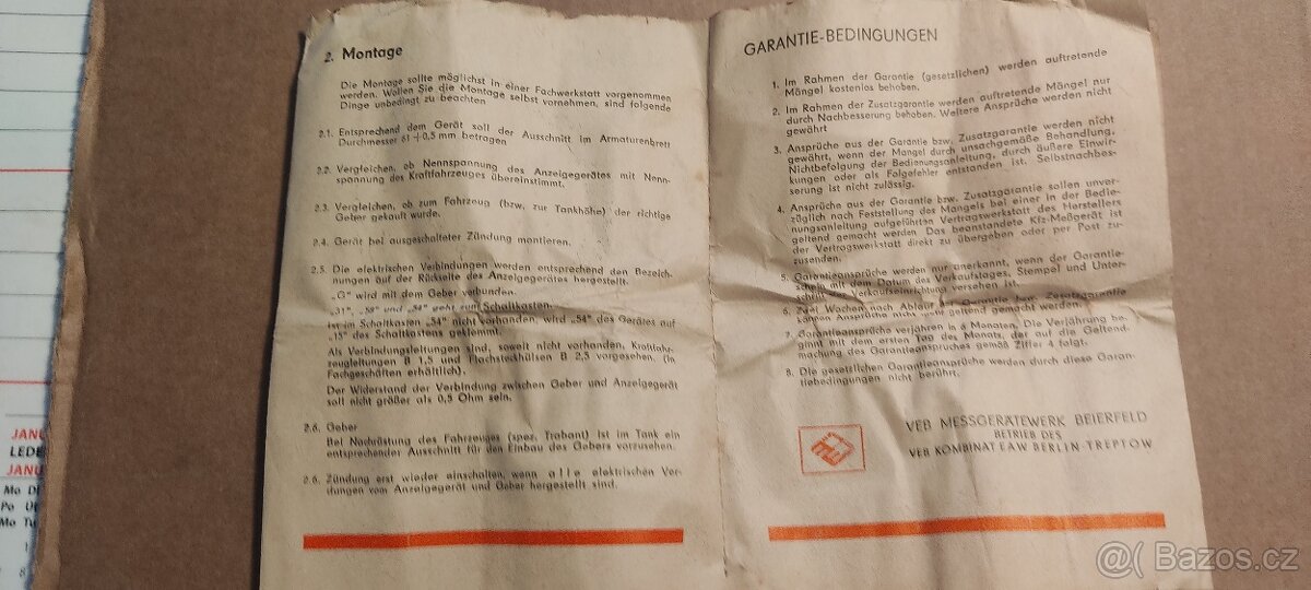 Prodám nový ukazatel teploty Wartburg/B1000 -DDR - 6