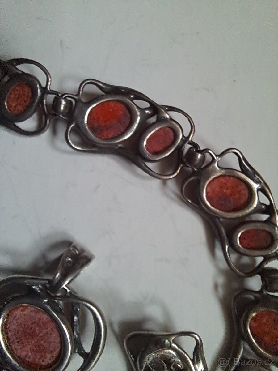 Stříbrná sada s koralem - 6