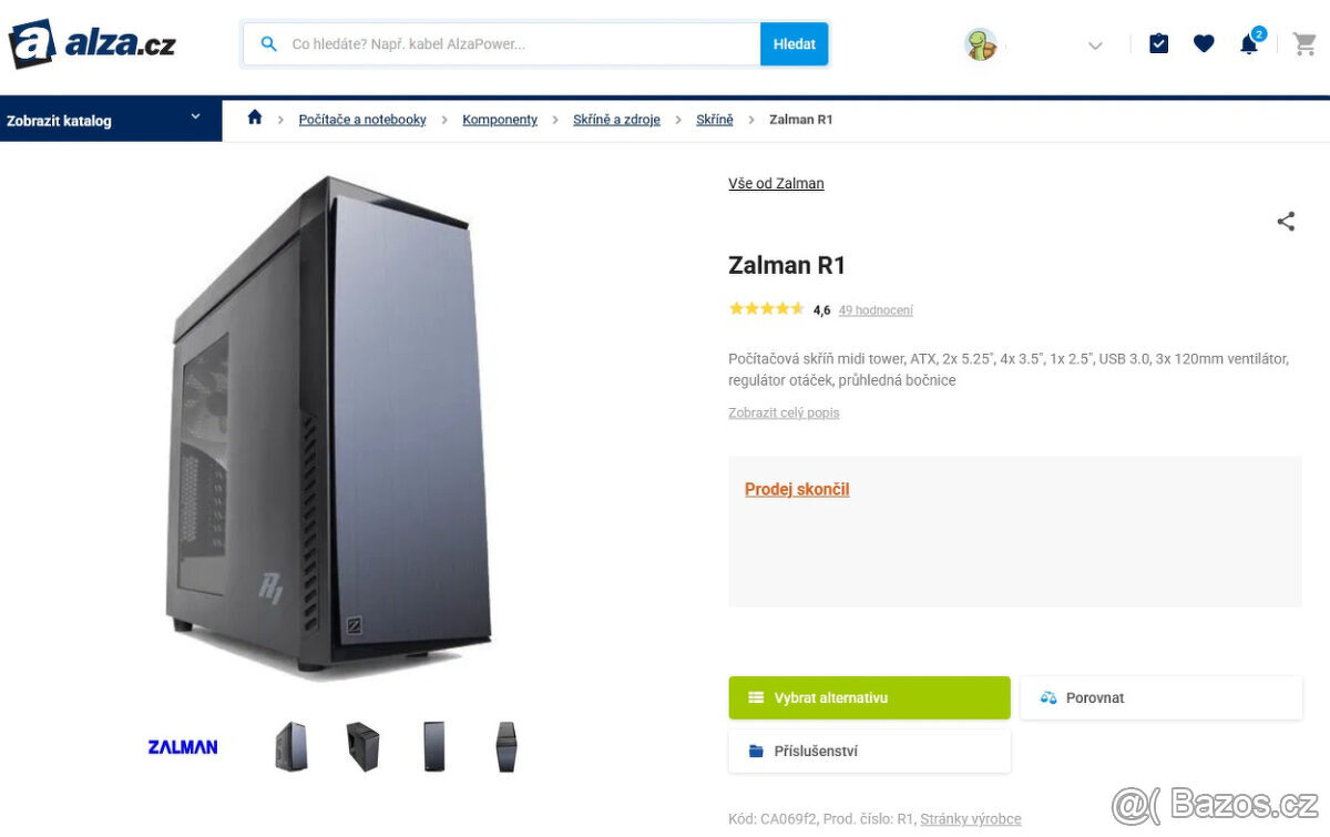 ATX skříň Zalman R1 - 3x 120mm fan | Midi Tower | Pěkný stav - 6