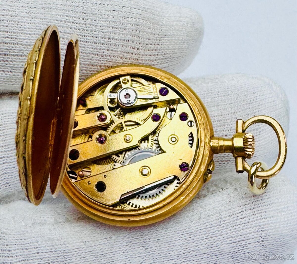 18K CELO ZLATÉ ATYPICKÉ KAPESNÍ HODINKY S DIAMANTY - FUNKČNÍ - 6