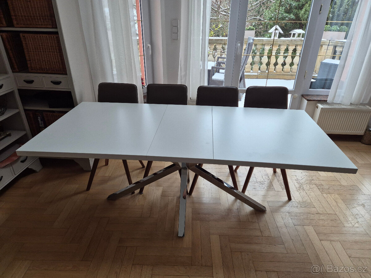 Luxusní rozkládací stůl 160-200x90cm, bílý+chrom, TOP stav - 6