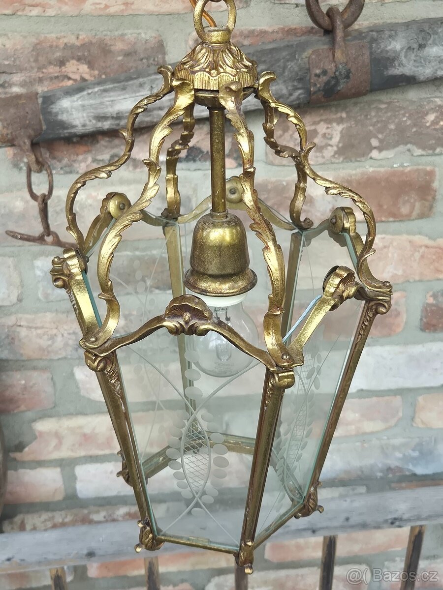 Exkluzivní starožitná mosazná závěsná lucerna lustr funkční - 6