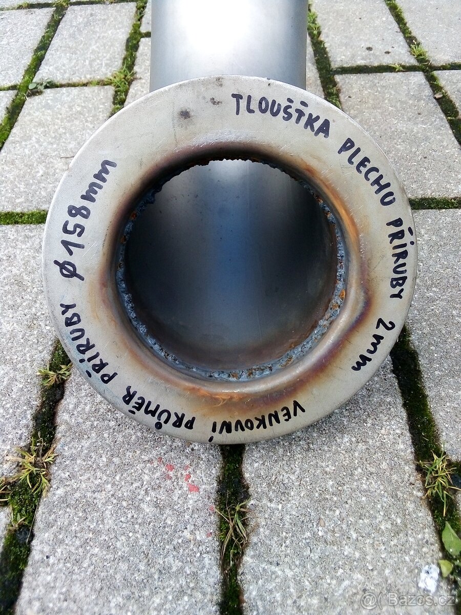 Nerezové INOX koleno s přírubou, Průměr 104,5mm, plech 2mm - 6