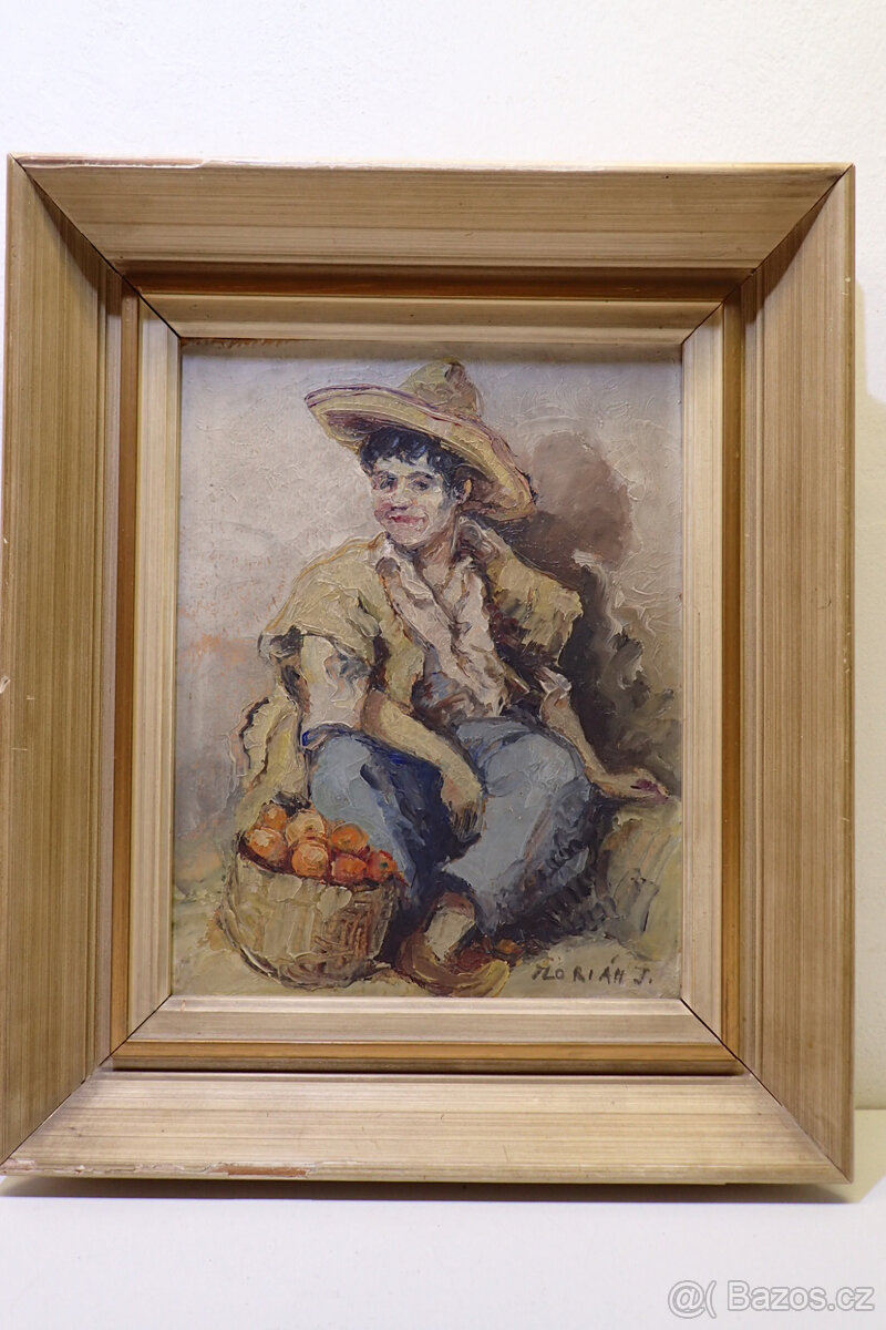 Florián Joža - Chlapec s jablky- starý Obraz - 6