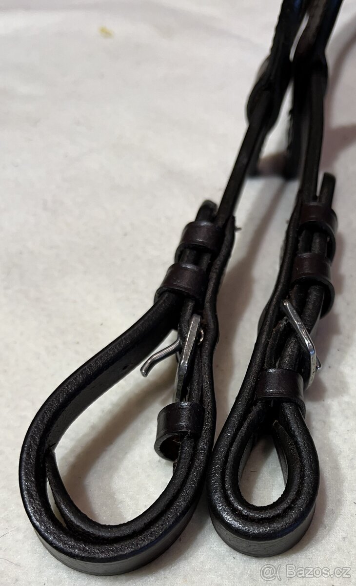 Otěže kožené proplétané tmavě hnědé - 6