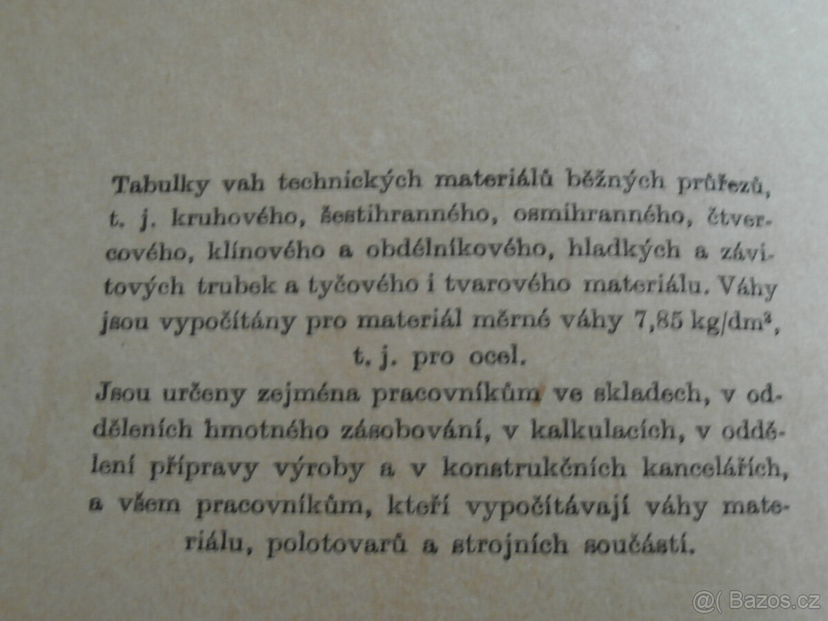 Tabulky vah technických materiálů - 6