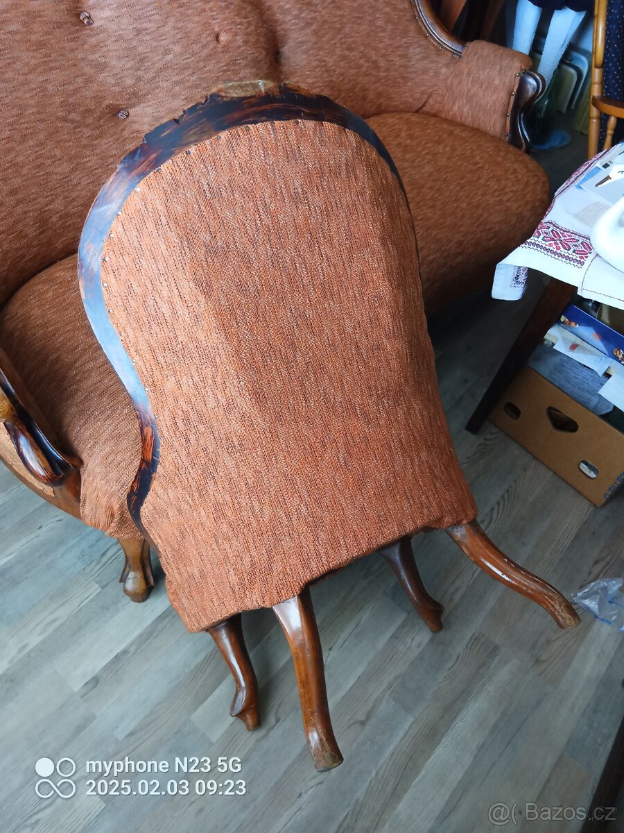 Starožitny nábytek stoly, sofa sedačka+kreslo - 6