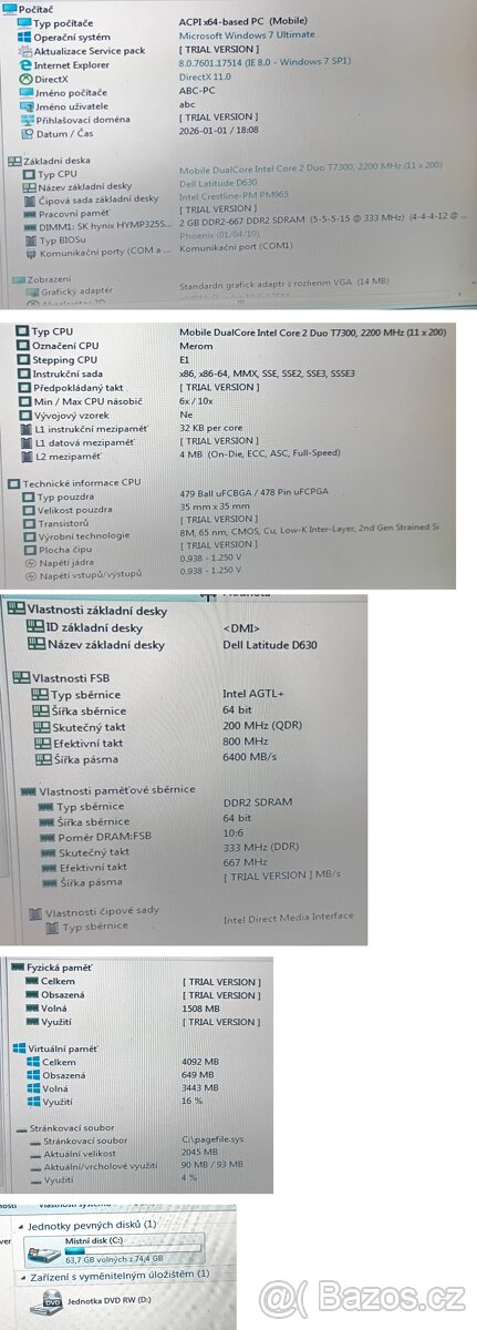 Prodám funkční notebook Dell Latitude D630 14,1" - 6