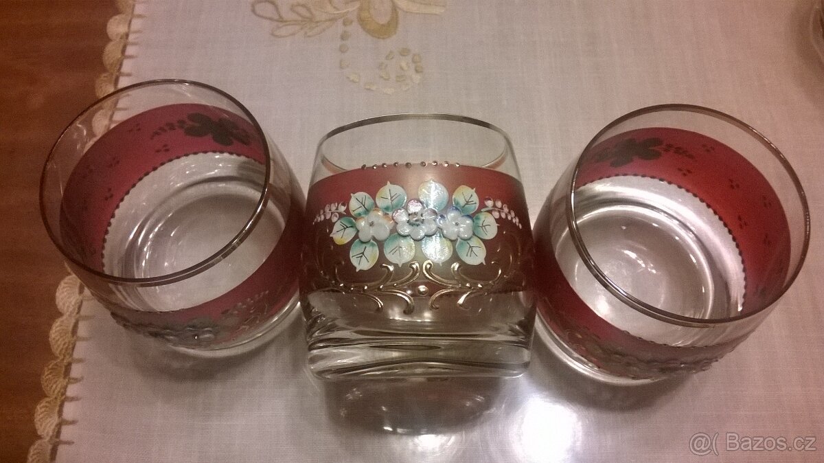 Karafa, skleničky, váza, Sklárny Novosad, petrolejka - 6