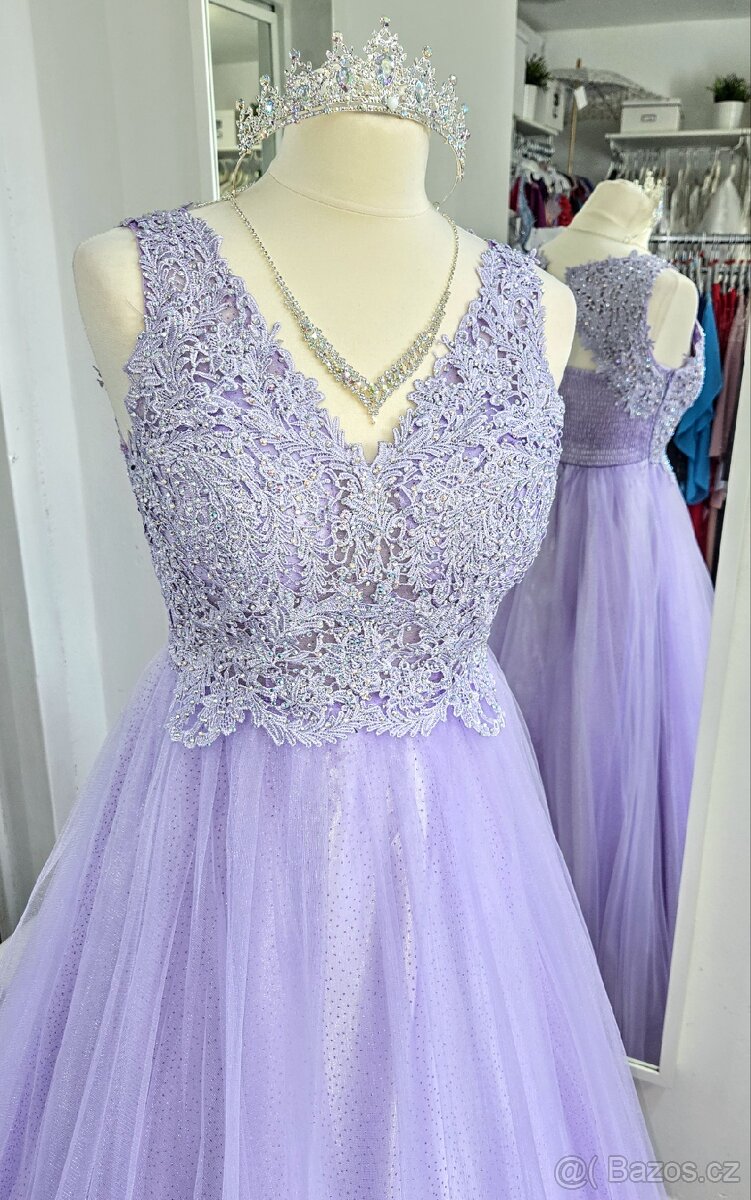 NOVÉ plesové šaty KRAJKOVÉ TŘPYTIVÉ - 6