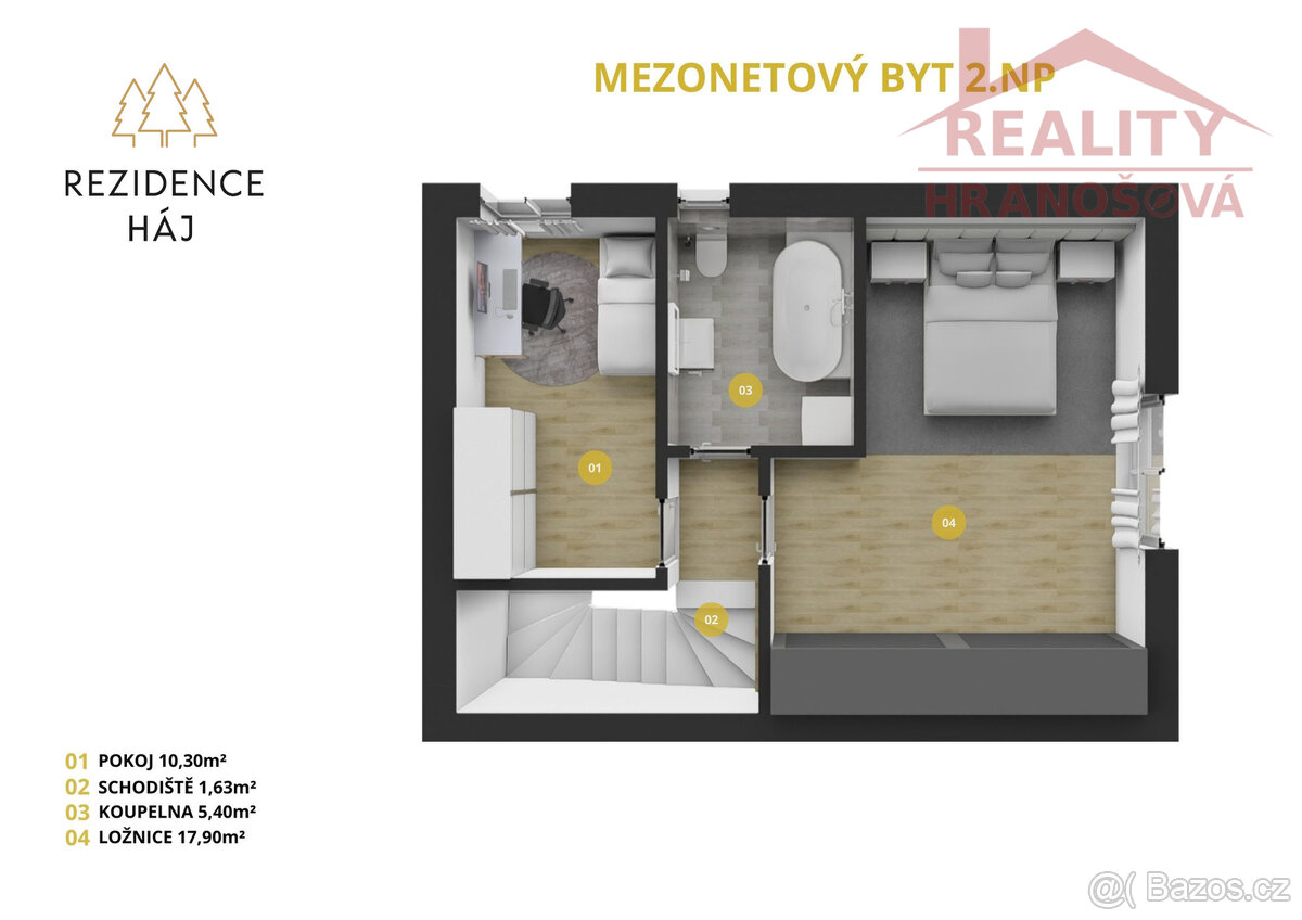 Rezidence Háj ve Slezsku, prodej mezonetového bytu 3+kk, os. - 6