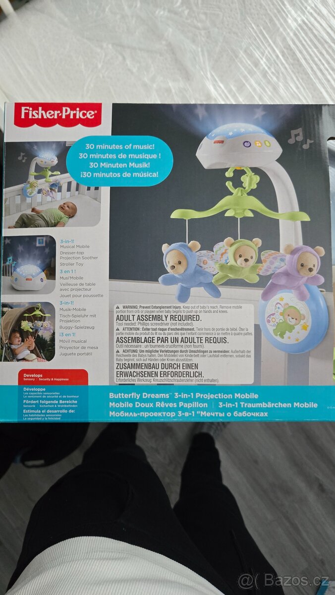 Bílá dětská postýlka + matrace + kolotoč Fisher Price - 6