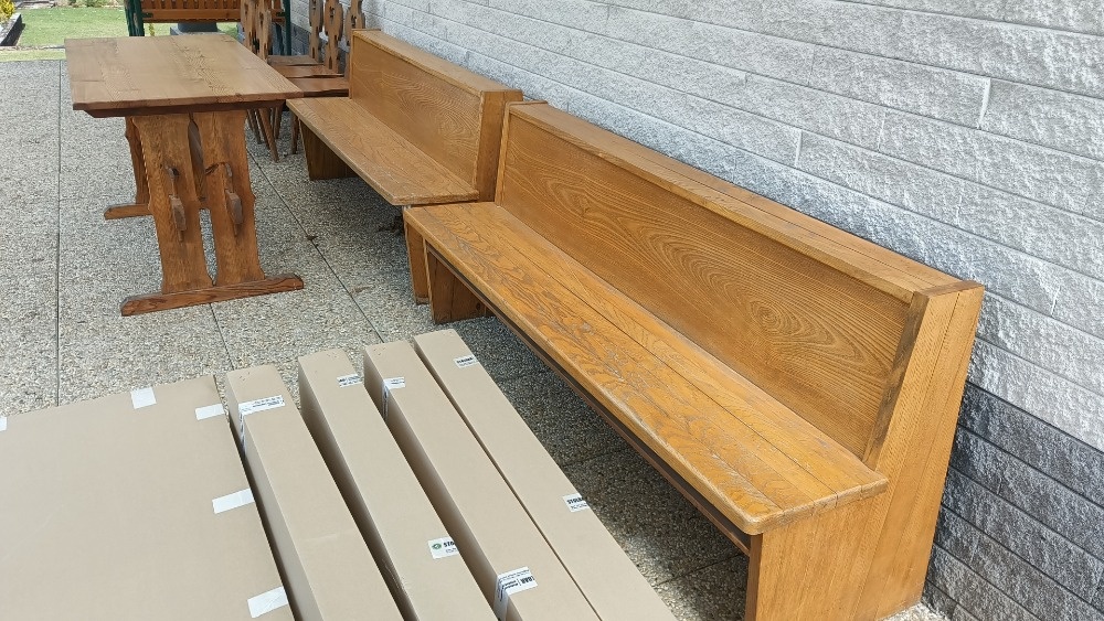 STARÉ DŘEVĚNÉ LAVICE, STůL, ŽIDLE - 6