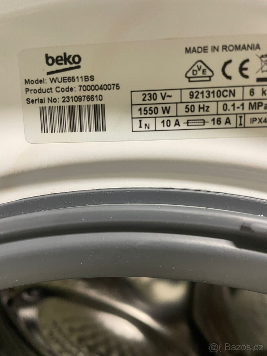 Pračka Beko WUE6611BS. 1000/min. na 6kg. Úzká 44cm. - 6