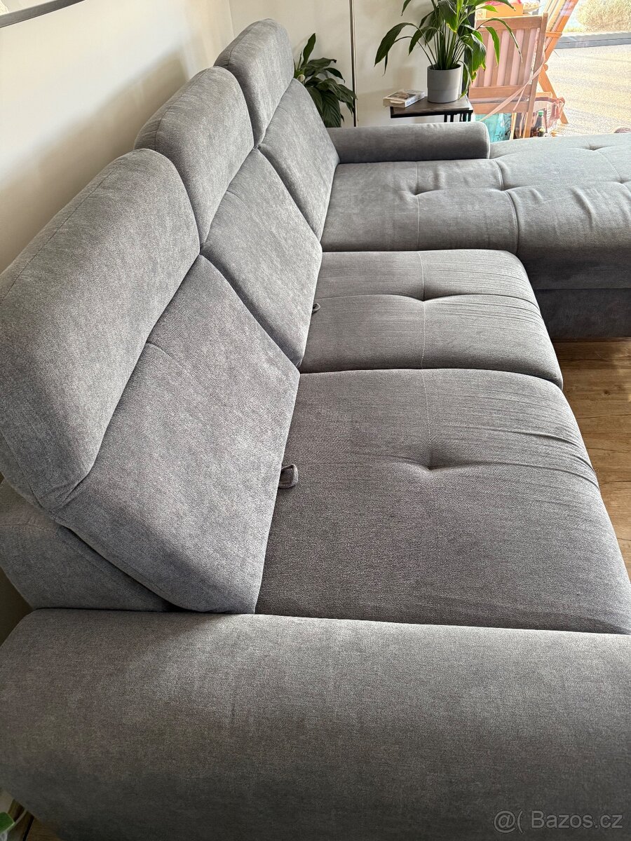 Rozkládací rohová sedací souprava šedý mikroplyš - 6