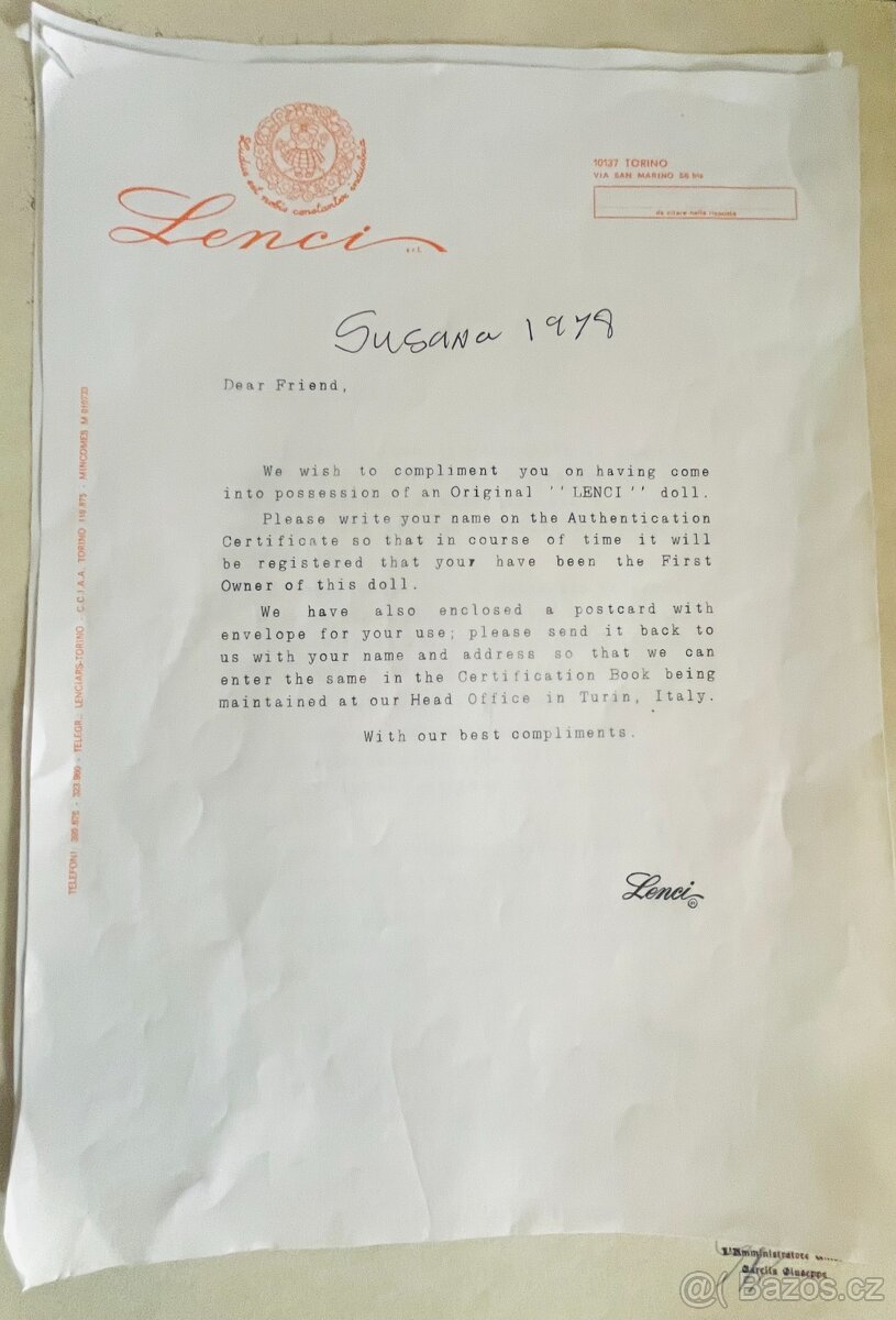 Panenka Lenci Susana 1978 Certifikát - 6