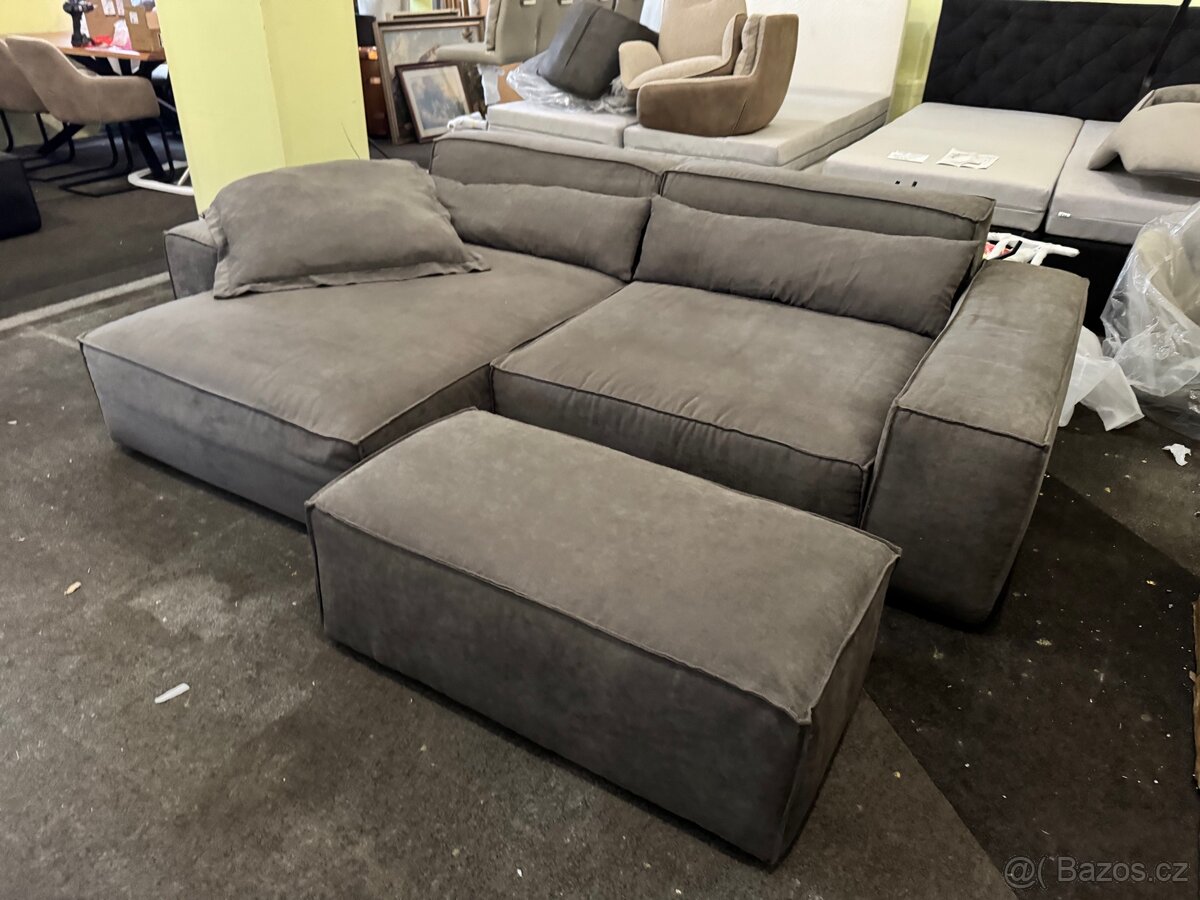 NOVÁ hnědá Sedací souprava Sirpio 270cm s taburetem Tkanina - 6