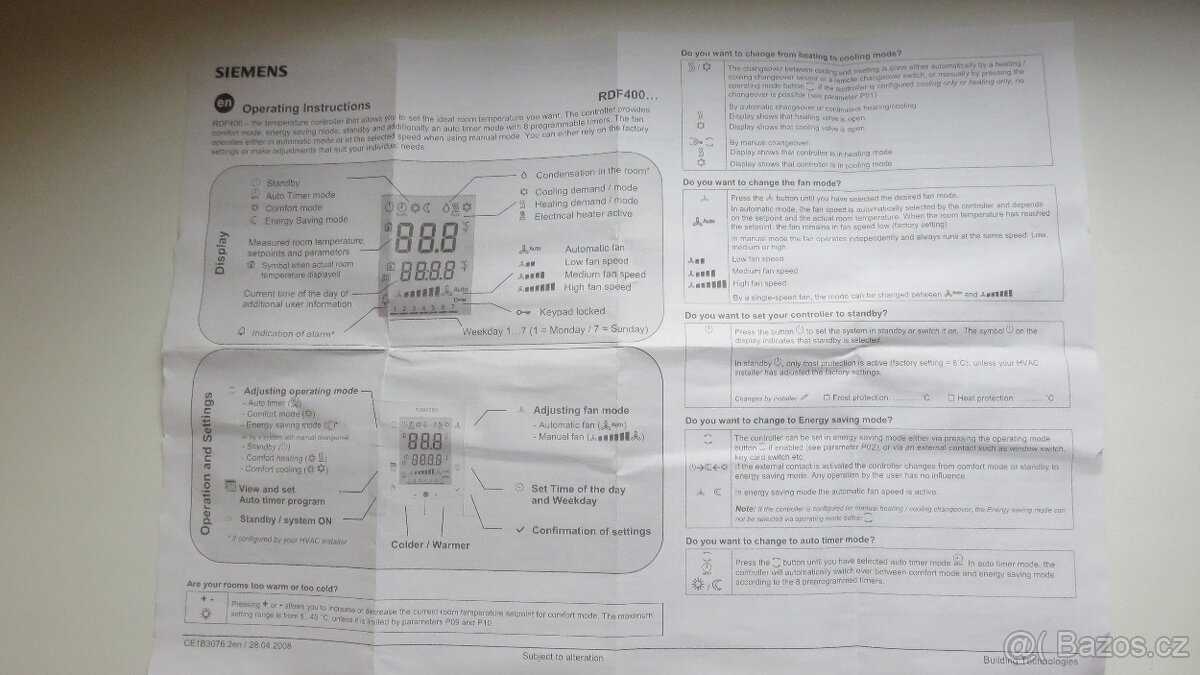 Pokojový termostat RDG100T, RDF400 , prost.snímač QAA32 - 6