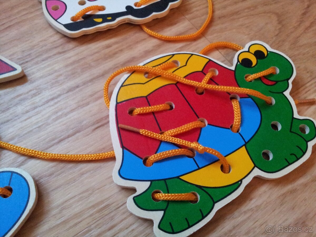 Šněrovačka - dřevěné provlékací destičky, zvířátka - 6