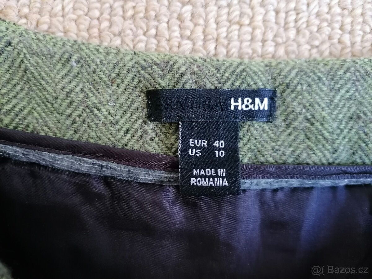 Nová zelená vlněná sukně H&M, v. 40 - 6