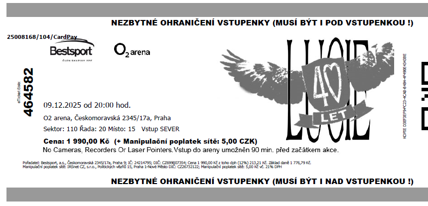 Lucie 9.12. O2 arena Praha, 2 nebo 4 kusy vstupenek - 6