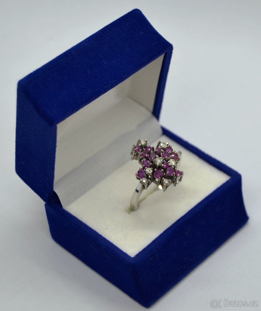 Zlatý prsten s brilianty a rubíny - 6