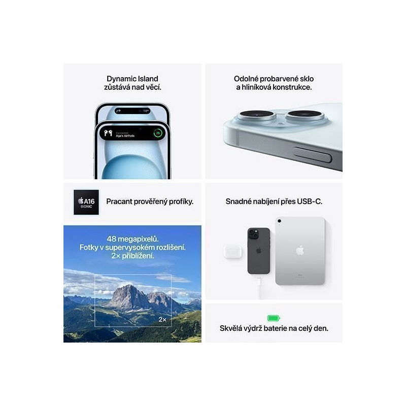 Apple iPhone 15 128GB Blue, PERFEKTNÍ STAV - 6