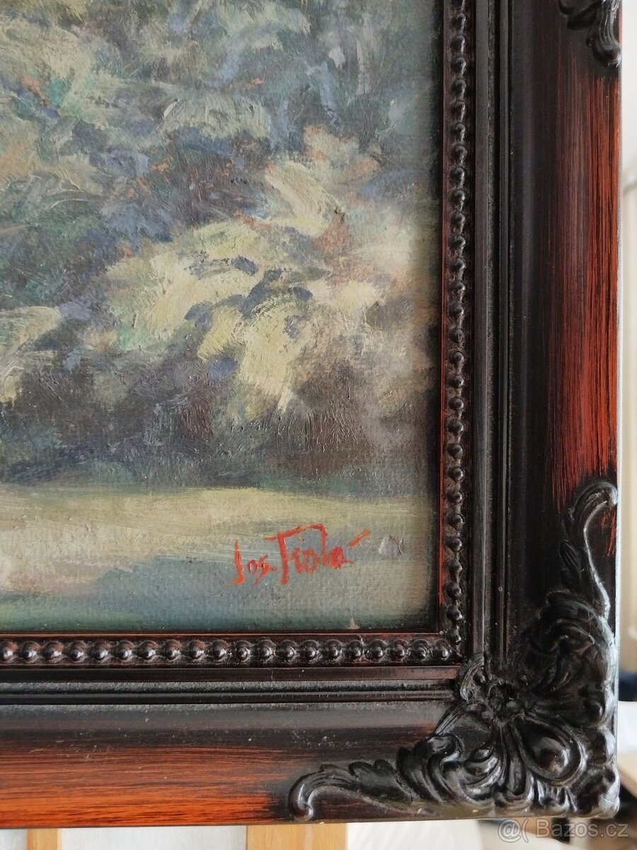 obraz PARTIE S KOSTELÍČKEM, olej, sign. Jos. Fiala - 6