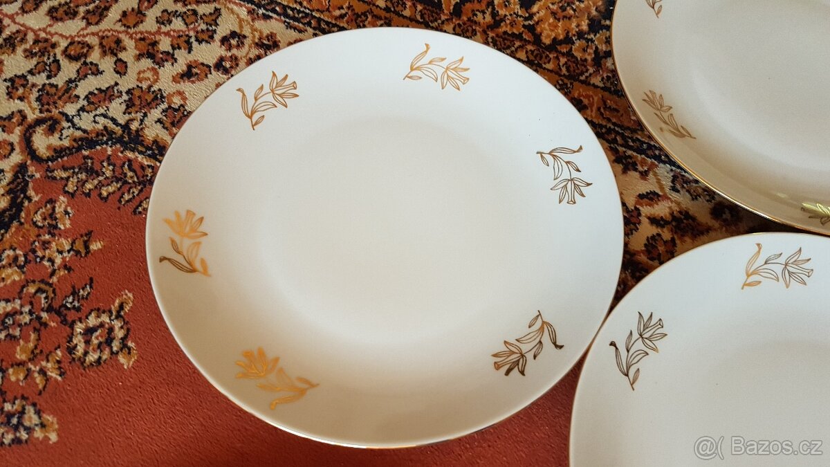 Porcelánové talíře, polévková mísa, retro sada, značená - 6