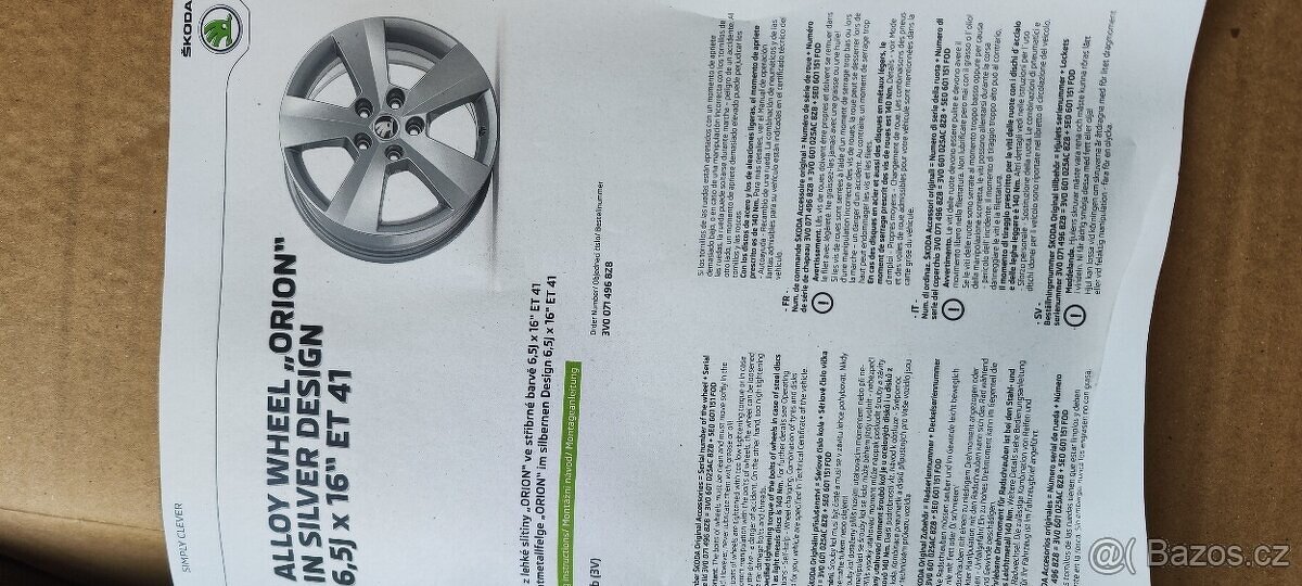 Škoda Superb III-ALU kolo ORION 6,5Jx16“ ET 41 original - 6