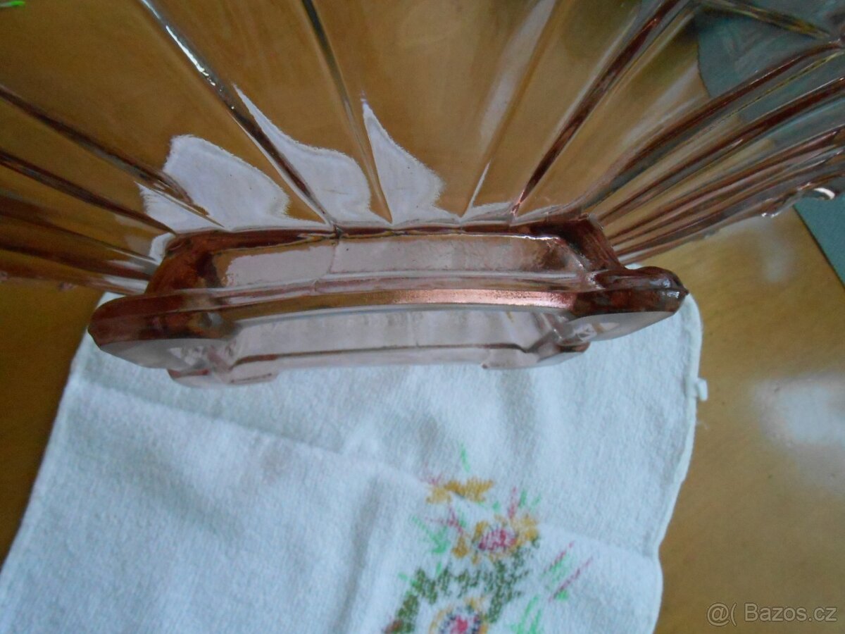 Stará skleněná mísa - růžové sklo 34cmx26cm - bez oťuků - 6